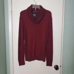 Men's American Rag Shawl Neck Ribbed Detail Burgundy Sweater Sz L Old Money Nice